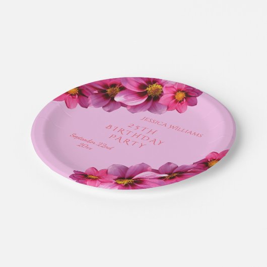 上品で装飾的な角のダリアの第25誕生日 ペーパープレート (アングル)