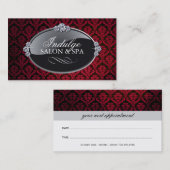 上品で赤いダマスク織のアポイントメントカード 予約カード (正面/裏面)