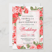 上品で赤い花の結婚式 招待状 (正面)