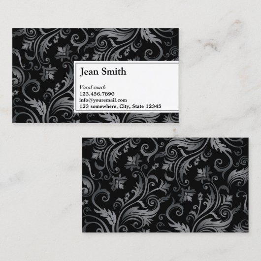 上品で黒いオーナメントの声コーチの名刺 名刺 (正面/裏面)
