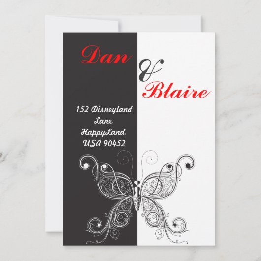 上品で黒く、白い、および赤の保存日付 セーブザデート (裏面)