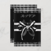 上品で黒く、銀製RSVP 出欠カード (正面/裏面)