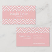 上品で、エレガントな、ピンク白いシェブロンパターン 名刺 (正面/裏面)