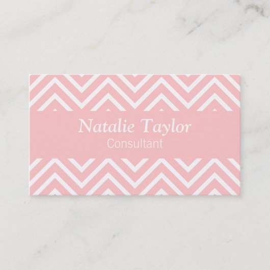 上品で、エレガントな、ピンク白いシェブロンパターン 名刺 (正面)