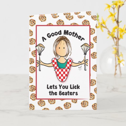 上品なおもしろい茶色の髪の漫画の母親のデイカード カード (黄色い花)