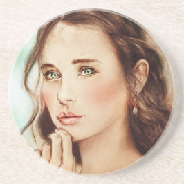 上品なかわいらしガールサンドストーンコースター、ヴィンテージアート コースター