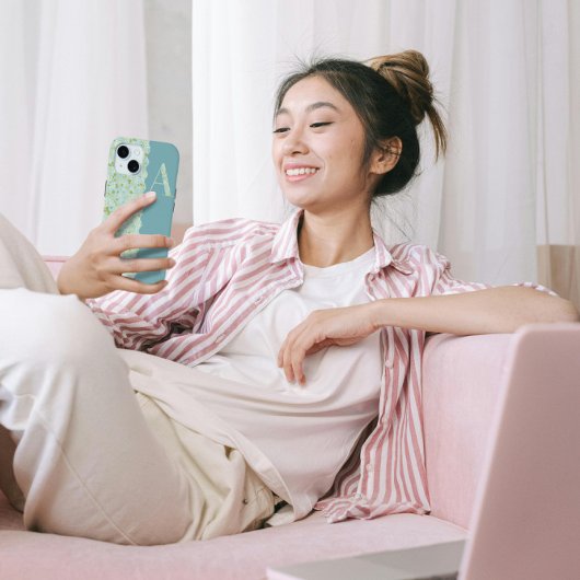 上品なかわいらしモノグラム赤ちゃんブルーフローラシック Case-Mate iPhoneケース