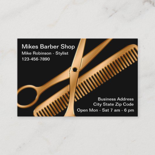 上品なはっきりしたモダン理容師ショップ名刺 名刺 (正面)