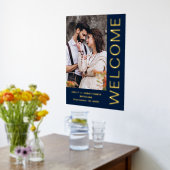 上品なはっきりした文字フォトフォトウェルカム結婚のネイビーブルー 箔ポスター (レイダウン (キッチン))