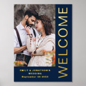 上品なはっきりした文字フォトフォトウェルカム結婚のネイビーブルー 箔ポスター (正面)