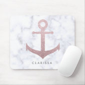 上品なばら色の金ゴールドのグリッターのいかり及び白い大理石 マウスパッド (マウス)