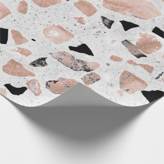 上品なばら色の金ゴールドのヴィンテージの大理石の抽象芸術のterrazzo ラッピングペーパー (角)