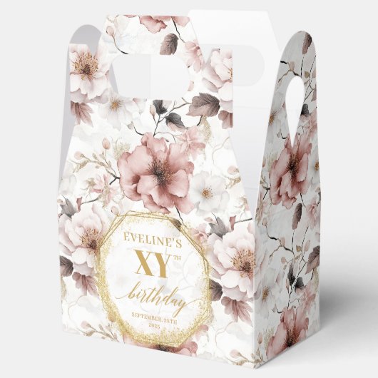 上品なほこりっぽいピンクフローラ金ゴールド誕生日特典ボックス フェイバーボックス (オープン)