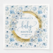 上品なほこりっぽい青い花金ゴールド赤ちゃんシャワーナプキン (正面)