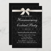 上品なアイボリーリボンダークダマスク引っ越し祝いパーティーパーティー 招待状 (正面/裏面)