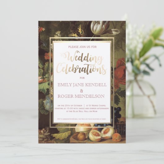 上品なアンティークフルーツスチルライフ結婚式招待状 招待状 (スタンド正面)
