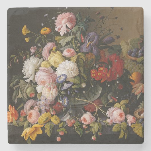 上品なアンティークフローラスチルライフファインアート絵画ズ ストーンコースター (正面)