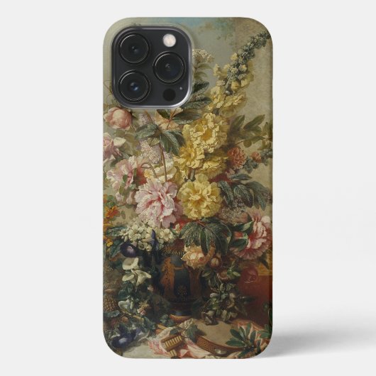 上品なアンティークフローラスチルライフファインアート絵画ズ iPhoneケース (裏面)