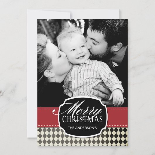 上品なアーガイルクリスマスフォトカード シーズンカード (正面)