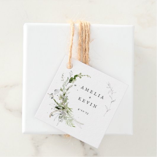 上品なアースカラーのグリーン　名前と日付 フェイバータグ (インサイチュ)