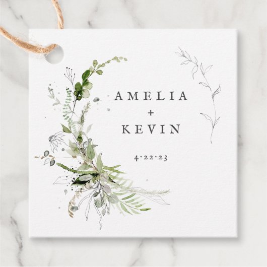 上品なアースカラーのグリーン 名前と日付 フェイバータグ (正面)