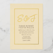 上品なアーストーンレモンイエロー金ゴールドフレーム写真 箔招待状 (正面)