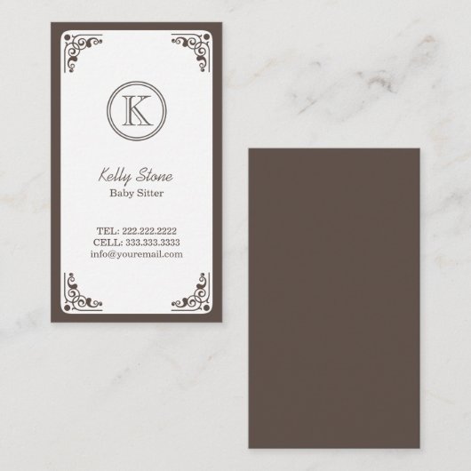 上品なアールデコのボーダーベビーシッター 名刺 (正面/裏面)