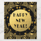 上品なアールデコ |新年おめでとう ワインラベル (シングルラベル)