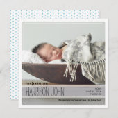 上品なイントロ |青いドットのベビー 案内状 (正面/裏面)