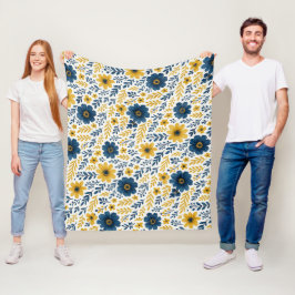 上品なエスニック地中海のフローラアートパターン フリースブランケット