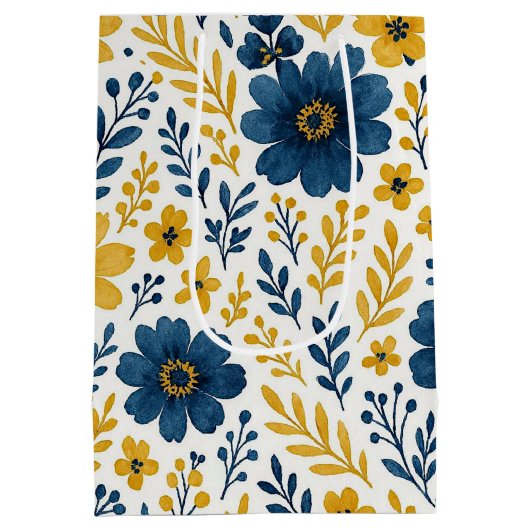 上品なエスニック地中海のフローラアートパターン ミディアムペーパーバッグ (裏面)