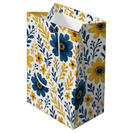 上品なエスニック地中海のフローラアートパターン ミディアムペーパーバッグ (裏面アングル)