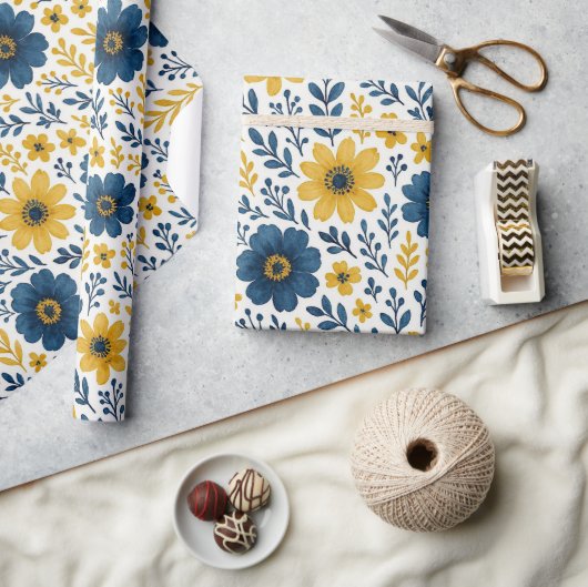 上品なエスニック地中海のフローラアートパターン ラッピングペーパー (クラフト)