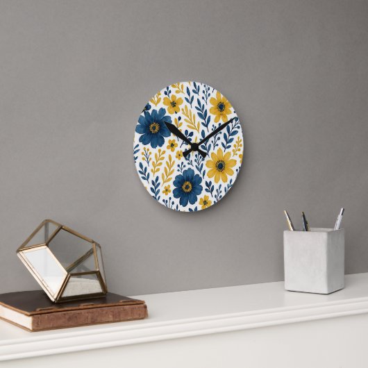 上品なエスニック地中海のフローラアートパターン ラージ壁時計 (オフィス)