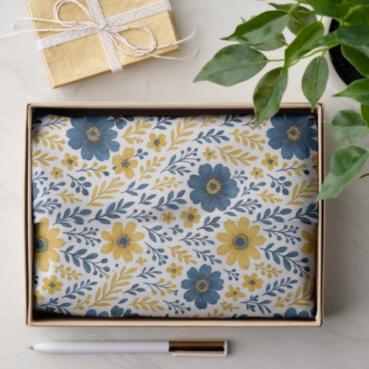 上品なエスニック地中海のフローラアートパターン 薄葉紙 (ギフト)