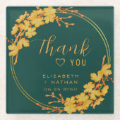 上品なエメラルドグリーン金ゴールドフローラ結婚の感謝 ガラスコースター (正面)