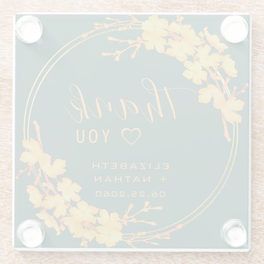 上品なエメラルドグリーン金ゴールドフローラ結婚の感謝 ガラスコースター (裏面)