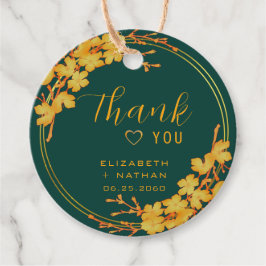 上品なエメラルドグリーン金ゴールドフローラ結婚の感謝 フェイバータグ