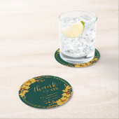 上品なエメラルドグリーン金ゴールドフローラ結婚の感謝 ラウンドペーパーコースター (インサイチュ)