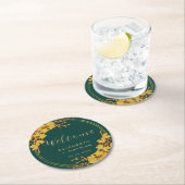 上品なエメラルドグリーン金ゴールド結婚フローラの歓迎 ラウンドペーパーコースター (インサイチュ)