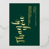 上品なエレガントな結婚式ありがとうエメラルドと金ゴールド 箔招待状 (正面)