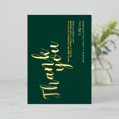 上品なエレガントな結婚式ありがとうエメラルドと金ゴールド 箔招待状 (立ち正面)
