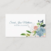 上品なエレガントほこりっぽい青い牡丹ウェディングプランナー 名刺 (正面)