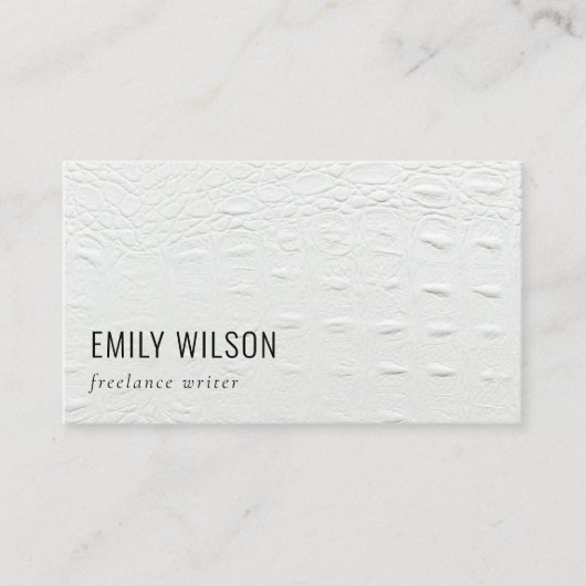 上品なエレガントアイボリーシンプルホワイトレザーテクスチャ 名刺 (正面)