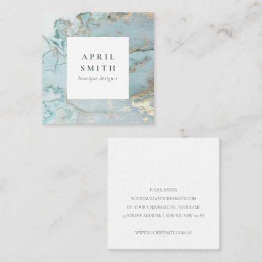 上品なエレガントアクアデュスキーブルー金ゴールドアゲイト スクエア名刺 (正面/裏面)