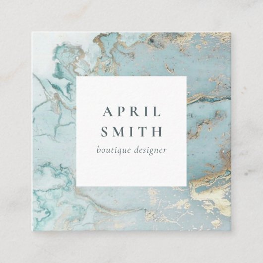 上品なエレガントアクアデュスキーブルー金ゴールドアゲイト スクエア名刺 (正面)