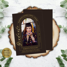 上品なエレガントアーチ型フォトブラウン卒業 箔招待状