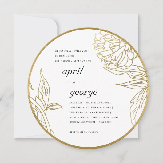 上品なエレガントゴールドフォイルフローラ結婚式の招待 サンキューカード (正面)