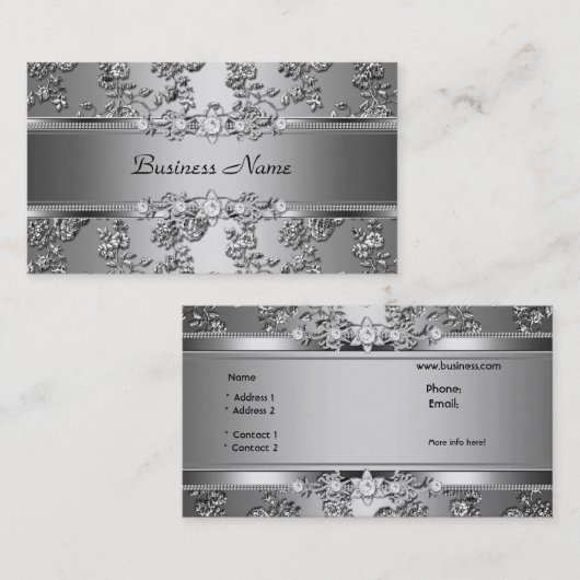 上品なエレガントシルバーエンボスダイヤモンドイメージ 名刺 (正面/裏面)