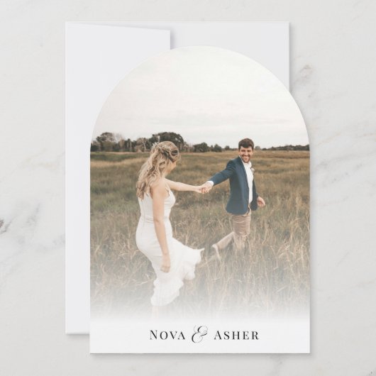 上品なエレガントシンプルフォトオーバーレイ結婚アーチズ 招待状 (裏面)